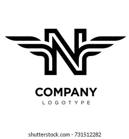 Vector graphic elegant logotype with wing / Letter N