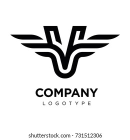 Vector graphic elegant logotype with wing / Letter V