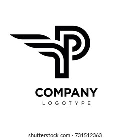 Logotipo elegante gráfico vetorial com asa/letra P