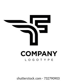 Vector graphic elegant logotype with wing / Letter F