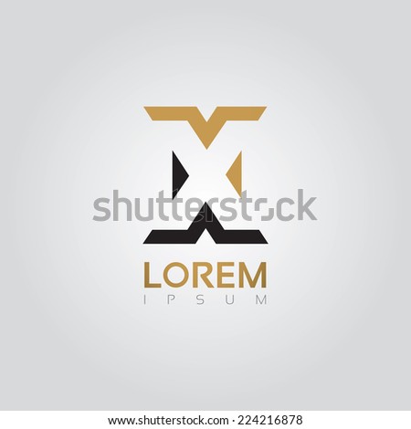 Vector graphic elegant silhouette alphabet symbol in two colors / Letter X