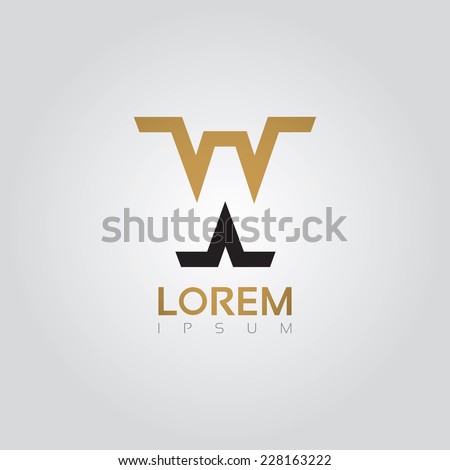 Vector graphic elegant silhouette alphabet symbol in two colors / Letter W