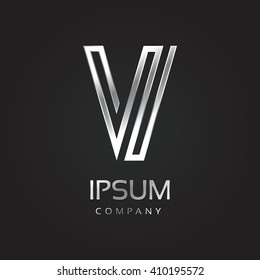 Vector graphic elegant silver font with sample text / symbol / alphabet / Letter V