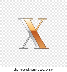 Vector graphic elegant silver and gold impossible font, symbol, alphabet, Letter X