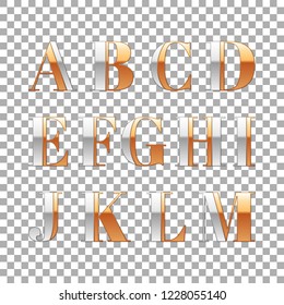 Vector graphic elegant silver and gold impossible font, symbol, alphabet, letter