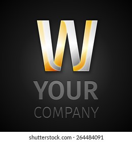 Vector graphic elegant silver and gold impossible font, symbol, alphabet, Letter W