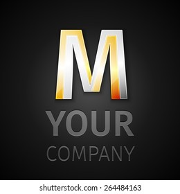 Vector graphic elegant silver and gold impossible font, symbol, alphabet, Letter M