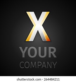 Vector graphic elegant silver and gold impossible font, symbol, alphabet, Letter X