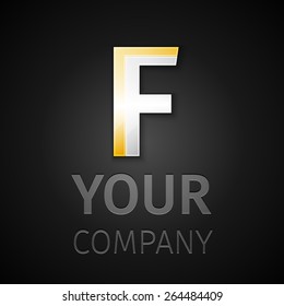 Vector graphic elegant silver and gold impossible font, symbol, alphabet, Letter F