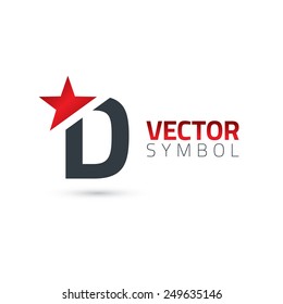 Vector graphic elegant sliced alphabet symbol with star element on top / Letter D