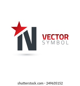 Vector graphic elegant sliced alphabet symbol with star element on top / Letter N