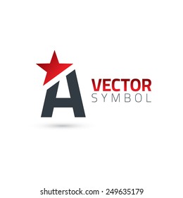 Vector graphic elegant sliced alphabet symbol with star element on top / Letter A