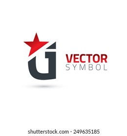 Vector graphic elegant sliced alphabet symbol with star element on top / Letter G