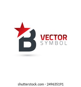 Vector graphic elegant sliced alphabet symbol with star element on top / Letter B