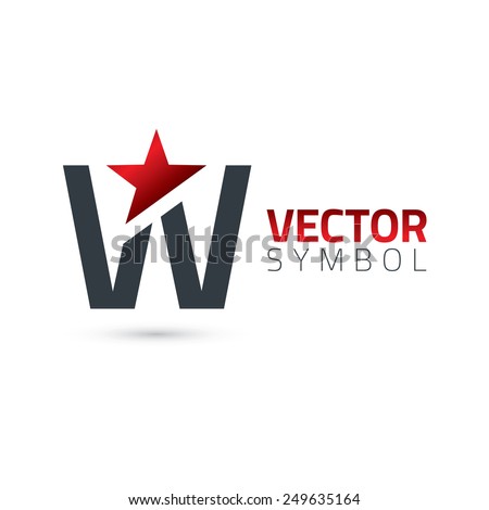 Vector graphic elegant sliced alphabet symbol with star element on top / Letter W