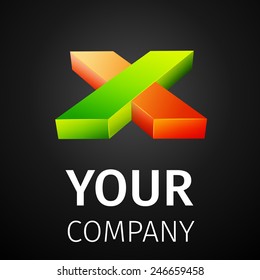 Vector graphic elegant symbol in two colors, Letter X