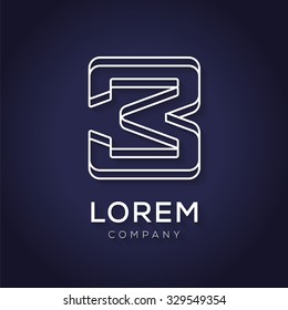 Vector graphic elegant white font / symbol / alphabet / number 3