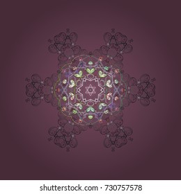 Vector. Graphic element decoration. Purple, gray and brown silhouette snow flake sign isolated. Snowflake mosaic icon. Flat design. Symbol winter, frozen, Christmas, New Year holiday.