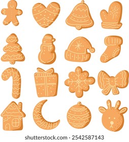 Vector graphic elements of Christmas gingerbread. A network of Cozy Patterns for holiday wallpapers, postcards and banners