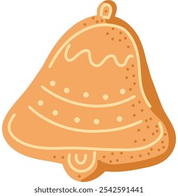 Vector graphic elements of Christmas gingerbread. Cute, cozy icons: socks, hat, mittens, spruce, house, snowman, moon, cane, ball, bow, star, bell, deer, gift, heart, man