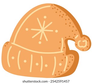Vector graphic elements of Christmas gingerbread. Cute, cozy icons: socks, hat, mittens, spruce, house, snowman, moon, cane, ball, bow, star, bell, deer, gift, heart, man