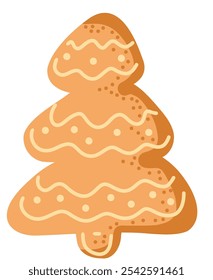 Vector Elementos gráficos de Navidades de pan de jengibre. Iconos lindos, acogedores: calcetines, sombrero, mitones, abeto, casa, muñeco de nieve, luna, bastón, bola, arco, estrella, campana, ciervo, regalo, corazón, hombre