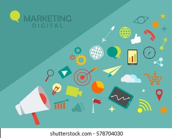 Vector graphic elements with digital marketing theme. Digital illustration speaker.