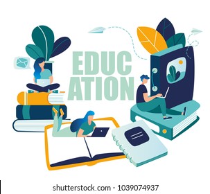 vector graphic elements. Stylish frame for the text on the topic of education. training young people to gain knowledge from books and the Internet. design composition onlain students vector