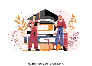 vector graphic elements. Stylish frame for the text on the topic of education. training young people to gain knowledge from books and the Internet. design composition onlain students vector