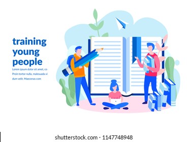 vector graphic elements. for web page, banner, presentation, social media, documents, cards, posters. topic of education. training young people to gain knowledge from books and the Internet. 