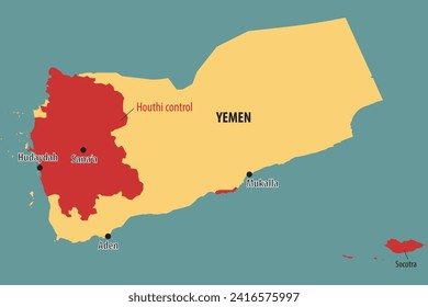 Vector graphic of estimated Houthi controlled areas in Yemen