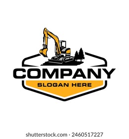 vector graphic of excavator construction, excavator earthworks, and heavy equipment logo design template