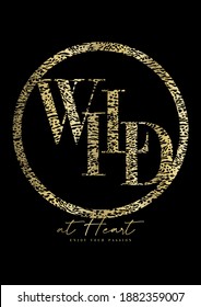 vector graphic fashion print with wording in leopard pattern, gold foil elements, luxury vibe