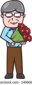 Vector graphic with father holding flowers