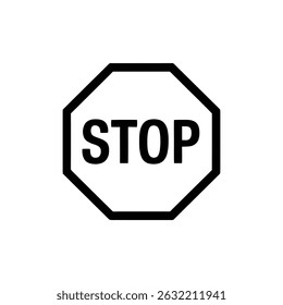 A vector graphic featuring a black outlined stop sign with the word STOP inside an octagon shape, set against a clean white background.