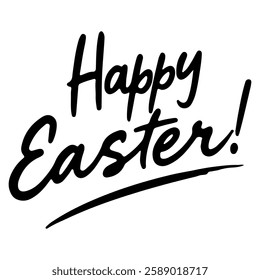 A vector graphic featuring the handwritten phrase "Happy Easter!" in a bold, brush-style script with a solid black fill. 