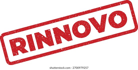Vector graphic featuring a textured red rubber stamp design with the Italian word Rinnovo which means renewal or renovation. Ideal for use in presentations, advertisements or website banners.