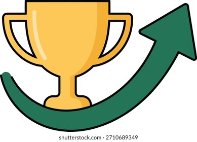 Un gráfico de Vector con un trofeo y una flecha que se curva hacia arriba, que simboliza el éxito, la victoria, el crecimiento de la carrera, los premios y los logros. Excelente para temas motivacionales y positivos.