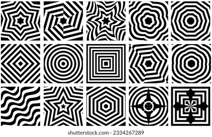 vector graphic of fifteen black color line patterns with wave style