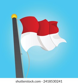 Vector vector graphic of the flag of Indonesia fluttering