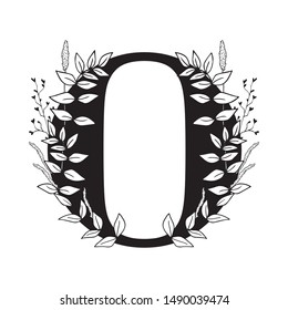 Vector Graphic Floral Alphabet - letter O with black & white inked flowers bouquet composition. Unique collection for wedding invites decoration, logo, baby shower, birthday & many other concept ideas