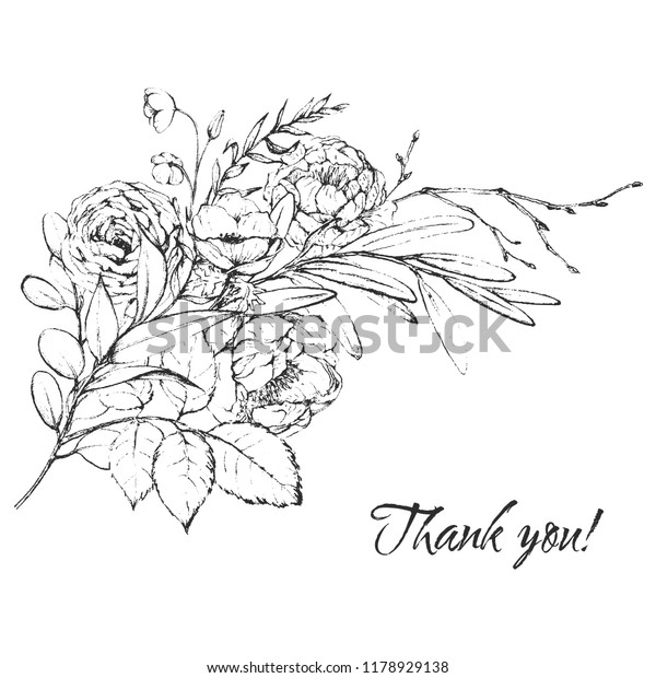 Vector Graphic Floral Illustration Black White Stock Vector