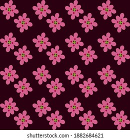 Vector graphic of floral repeated patterns background and cover. Perfect for your flyer, banner, poster, template, book cover, magazine, catalog, etc. Dark color cover. Pink flower repeated patterns.