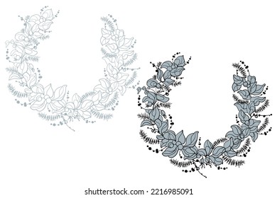 Vector Graphic Floral Wreath. Outline Illustration For Design Of Invitation And Greeting Card