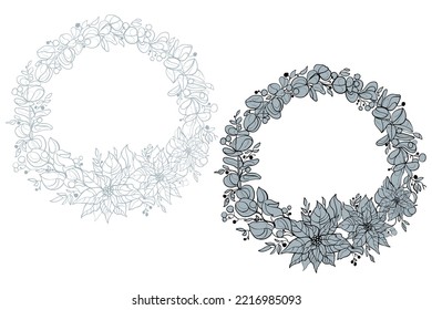 Vector Graphic Floral Wreath. Outline Illustration For Design Of Invitation And Greeting Card