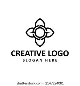 Gráfico vectorial de flor combinado con plantilla de diseño de logotipo de punto