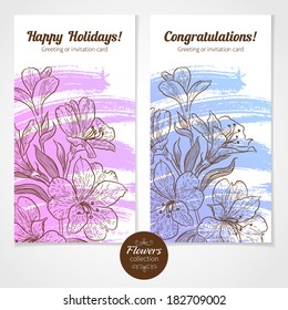 Vector graphic flowers collection. Colorful banners for your design of invitation or greeting cards