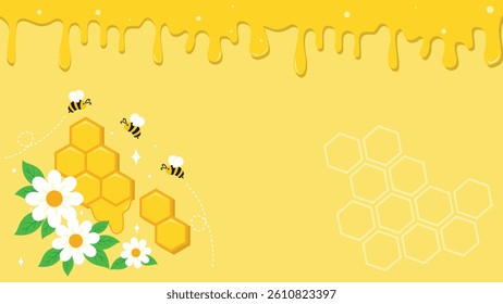 Vector graphic of flowers, little bees and honeycomb background suitable for world honey bee day