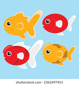 gráfico vectorial de cuatro peces de colores bonitos con diferentes tipos de peces