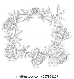 Vector graphic frame with peonies 